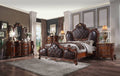 Acme 28240Q 4 pc Picardy honey oak finish wood queen bedroom set decorative carvings faux leather tufted accents