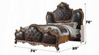 Acme 28240Q 4 pc Picardy honey oak finish wood queen bedroom set decorative carvings faux leather tufted accents