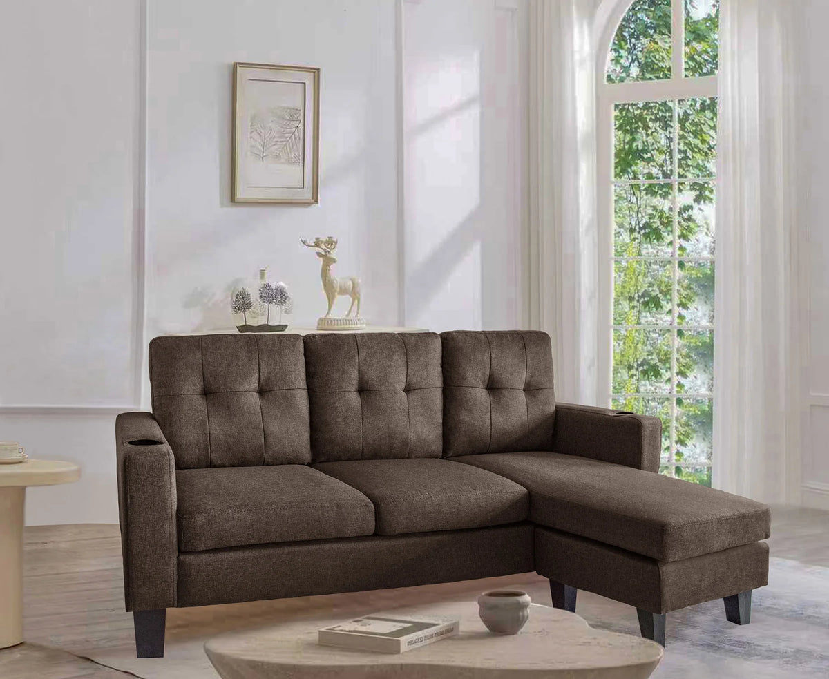 Elaine 2-Piece Brown Linen-Like Fabric Sectional Sofa with Reversible Chaise – 2833-BRN