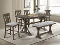 2837T-6PC 6 pc Lloyd grey finish wood counter height dining table set trestle base with bench