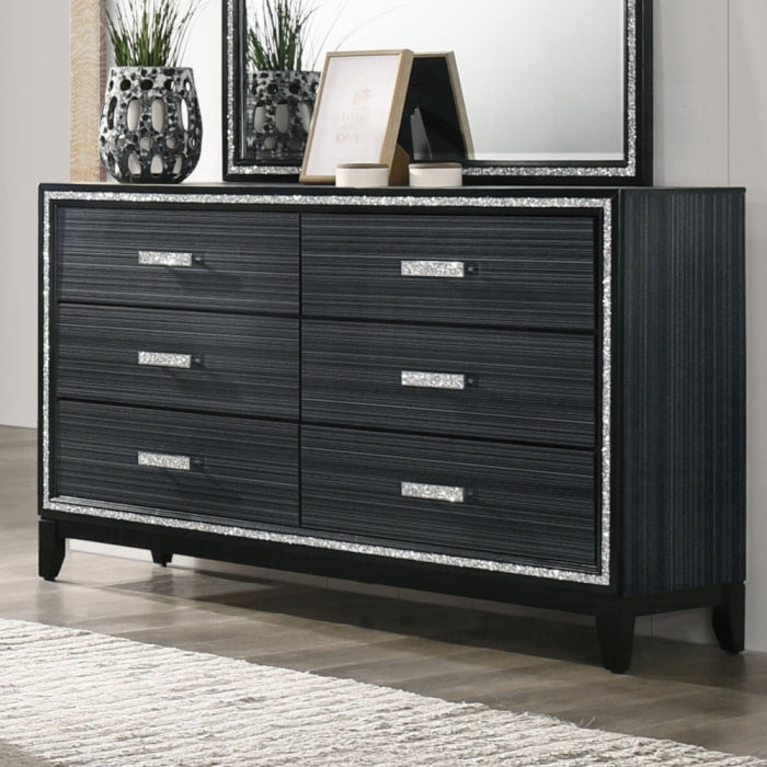 Acme 28430Q 4 pc Orren ellis Achyuth haiden weathered black finish wood LED lighting queen bedroom set