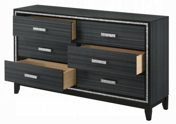 Acme 28430Q 4 pc Orren ellis Achyuth haiden weathered black finish wood LED lighting queen bedroom set