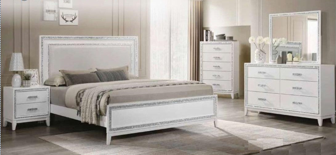 Acme 28450Q 4 pc Orren ellis Achyuth haiden white finish wood LED lighting queen bedroom set