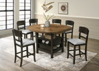 2848 7 pc Oakley two tone wood finish baked brown round counter height round drop leaf dining table set