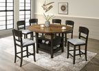 2848 7 pc Oakley two tone wood finish baked brown round counter height round drop leaf dining table set