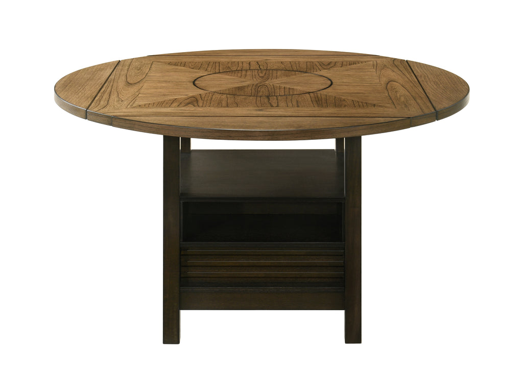 2848 7 pc Oakley two tone wood finish baked brown round counter height round drop leaf dining table set