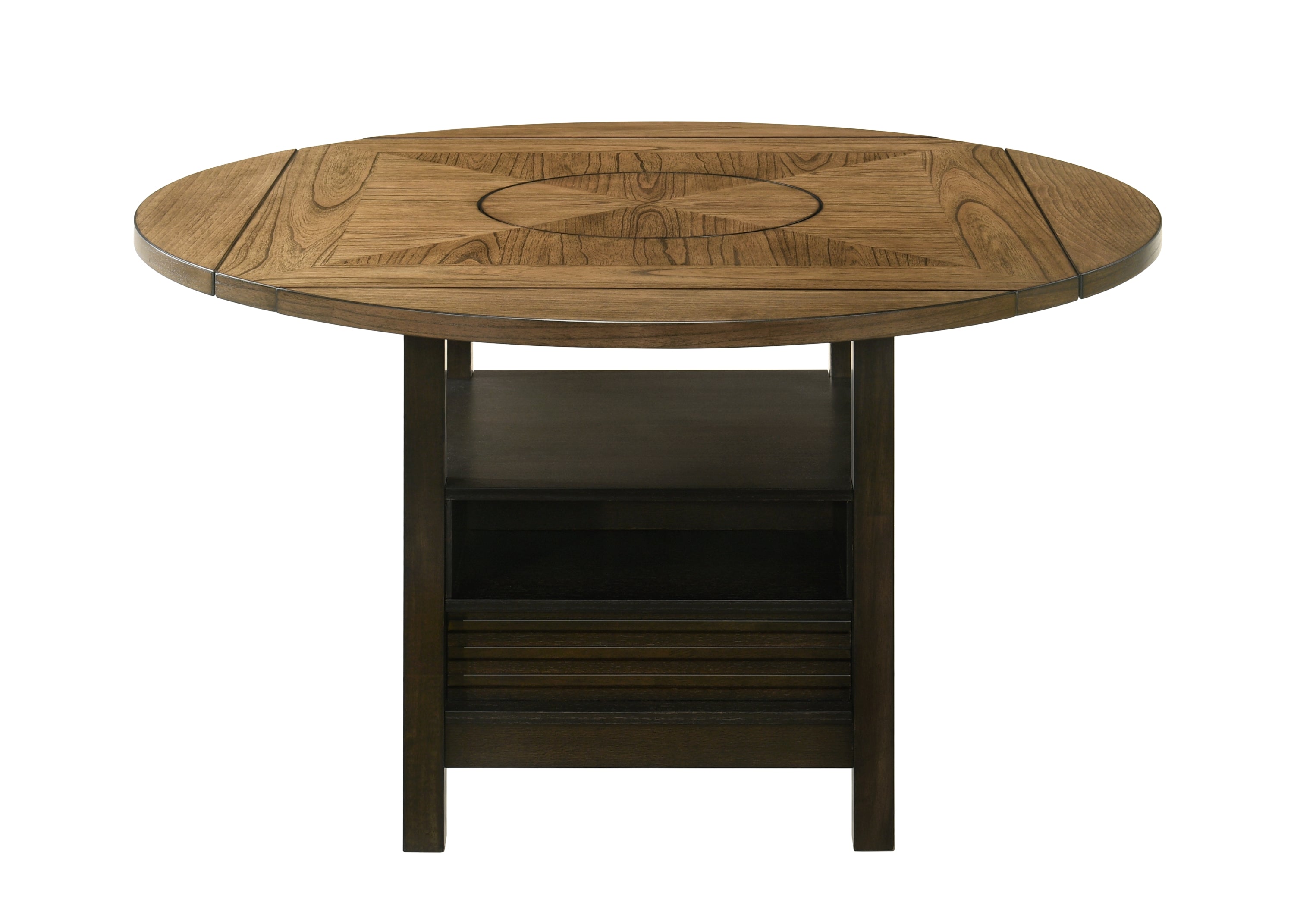 2848 7 pc Oakley two tone wood finish baked brown round counter height round drop leaf dining table set