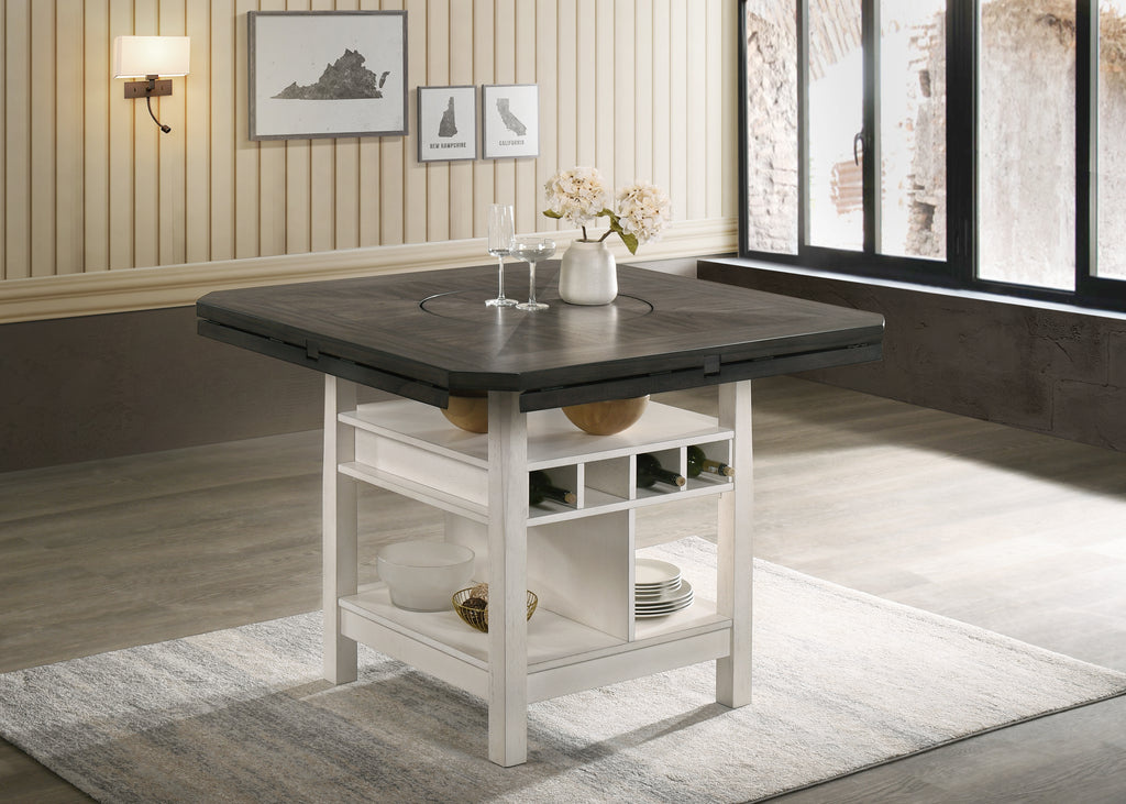 2849CG 7 pc Conner two tone chalk white and grey wood finish 60" round counter height drop leaf dining table set