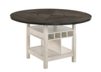 2849CG 7 pc Conner two tone chalk white and grey wood finish 60" round counter height drop leaf dining table set