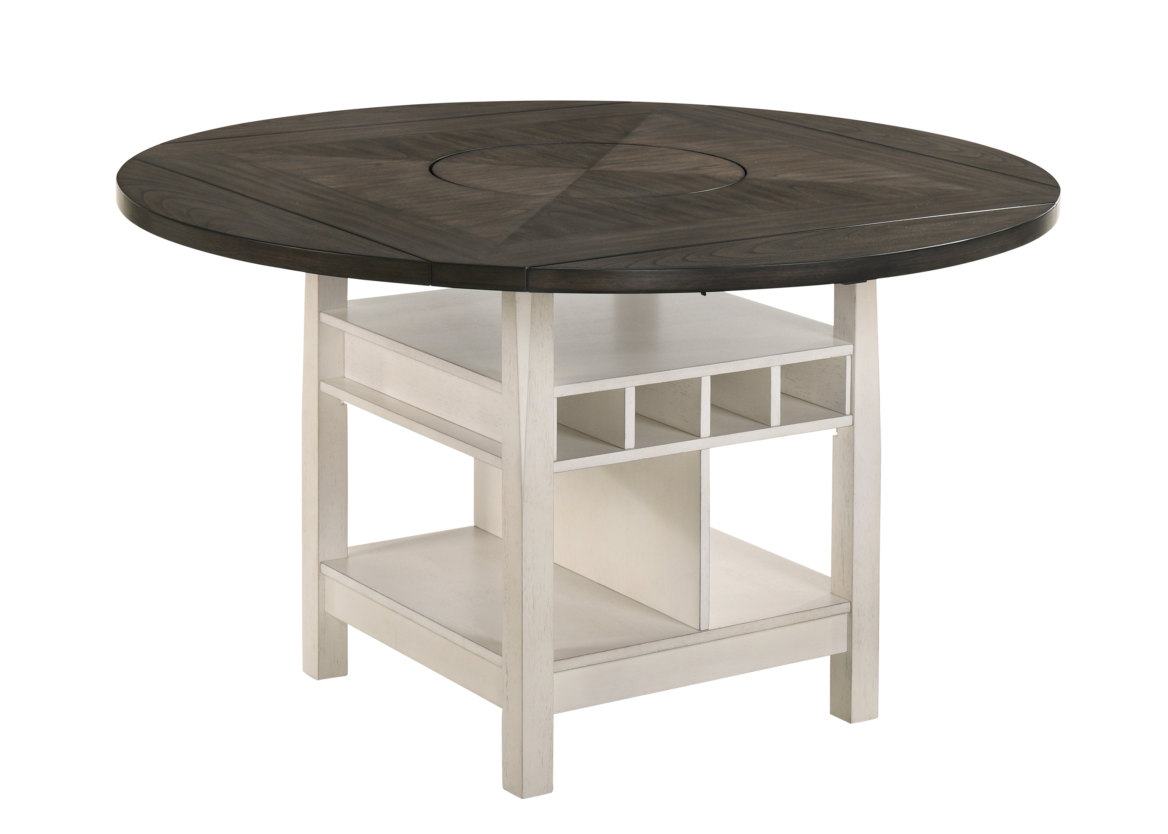 2849CG 7 pc Conner two tone chalk white and grey wood finish 60" round counter height drop leaf dining table set