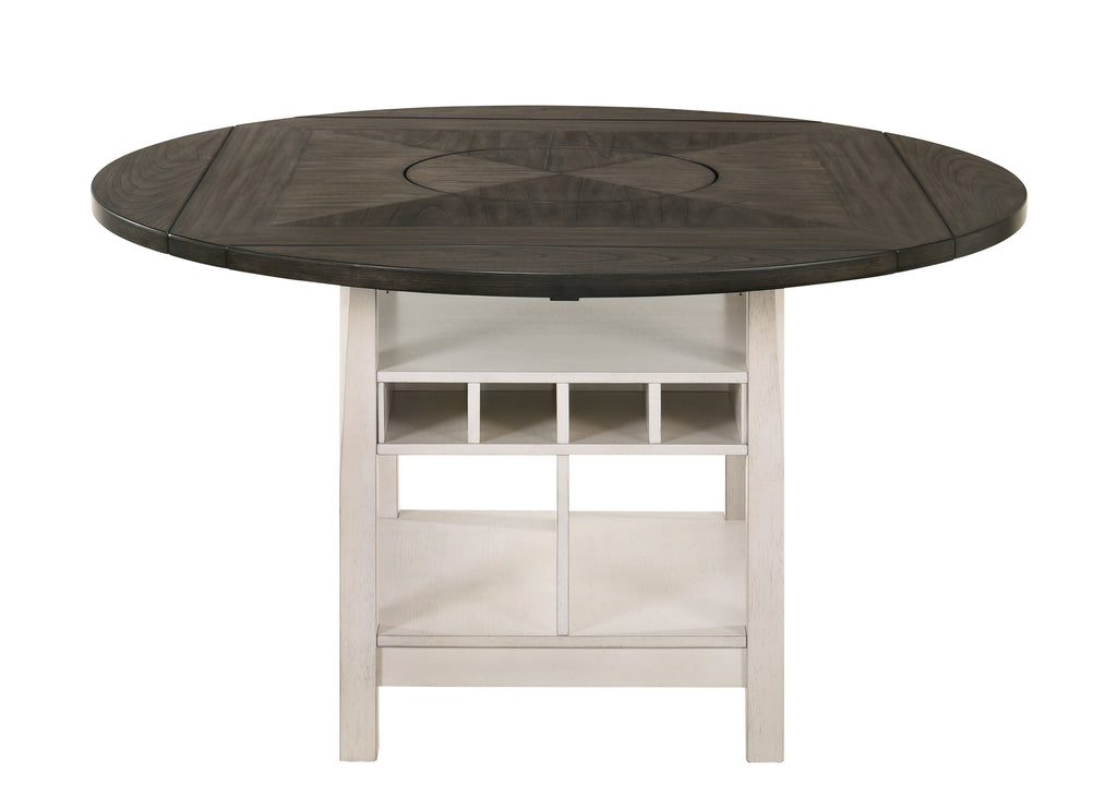 2849CG 7 pc Conner two tone chalk white and grey wood finish 60" round counter height drop leaf dining table set