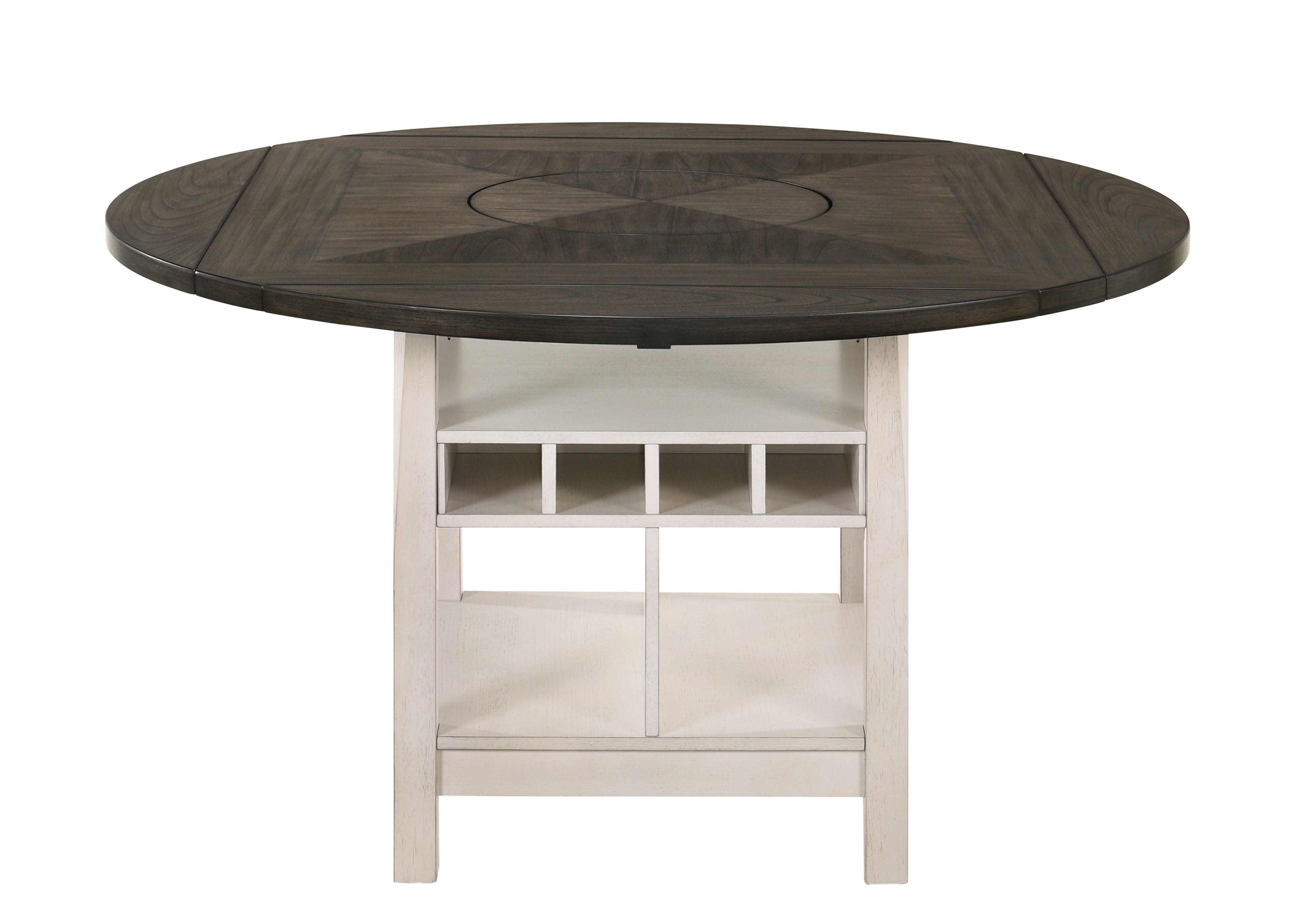 2849CG 7 pc Conner two tone chalk white and grey wood finish 60" round counter height drop leaf dining table set