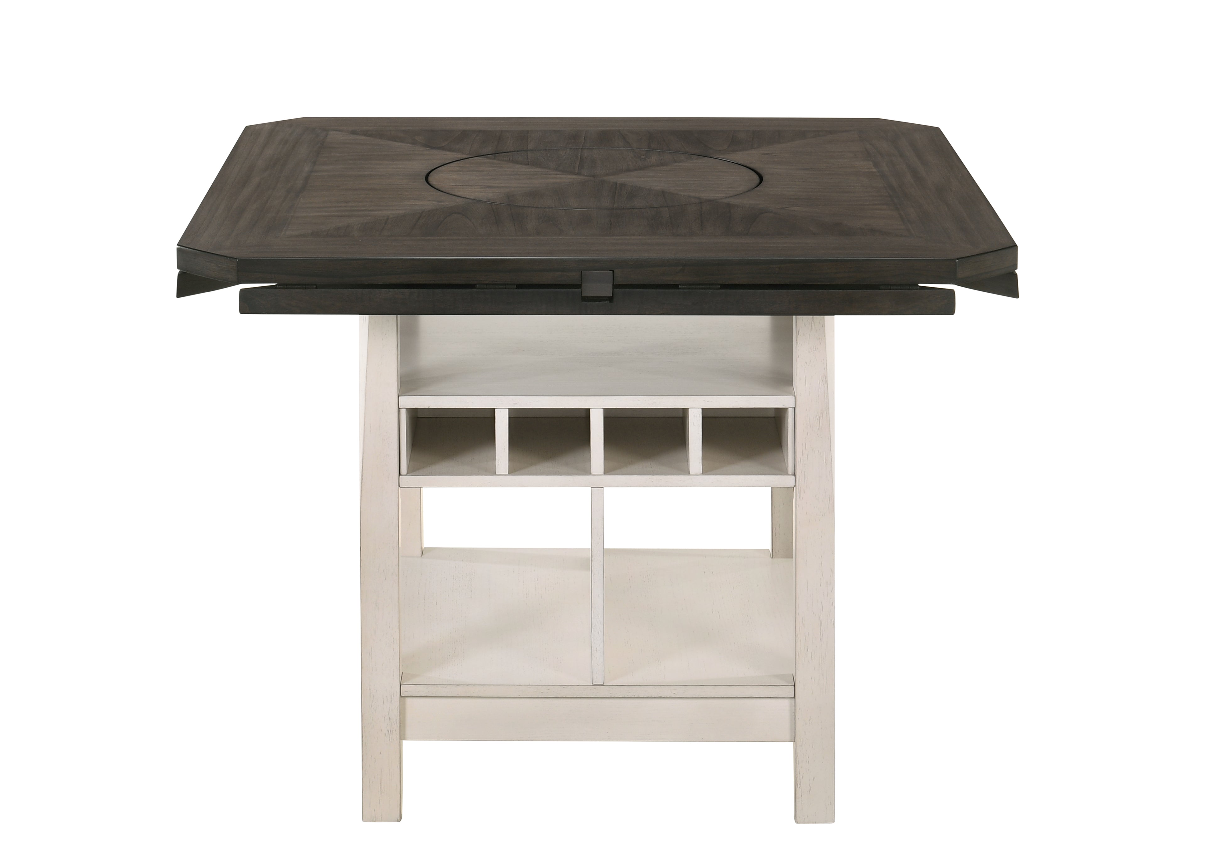 2849CG 7 pc Conner two tone chalk white and grey wood finish 60" round counter height drop leaf dining table set