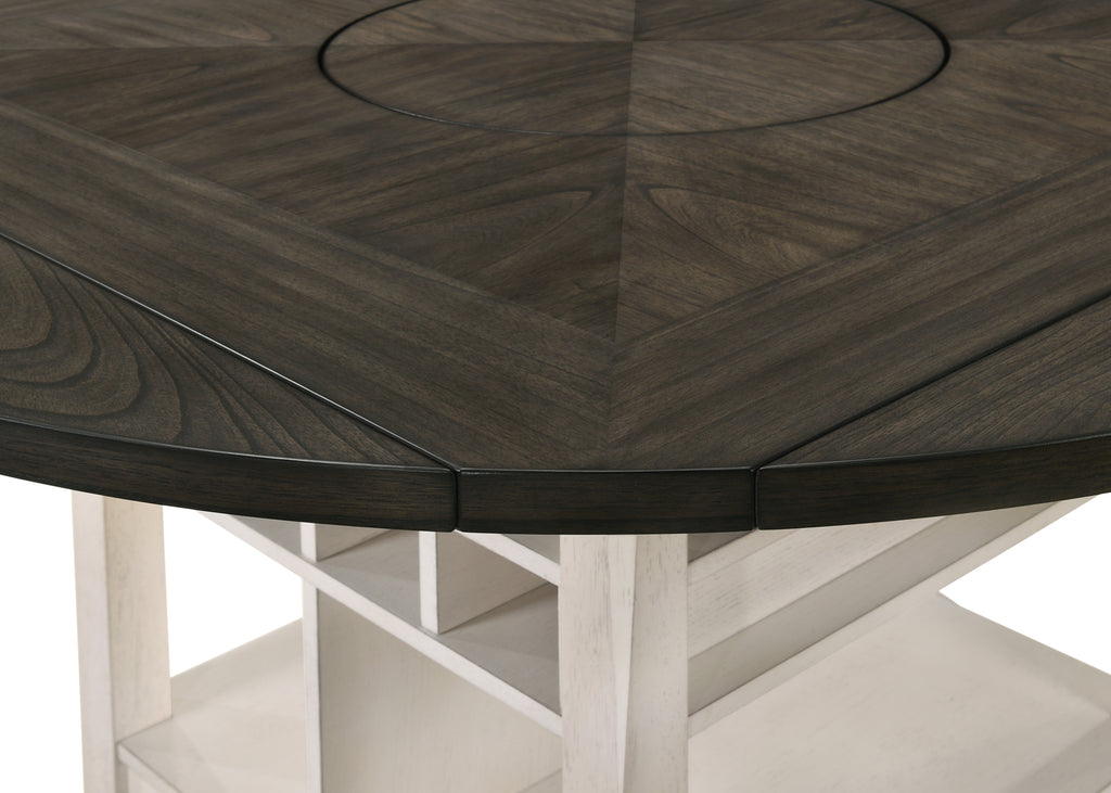 2849CG 7 pc Conner two tone chalk white and grey wood finish 60" round counter height drop leaf dining table set