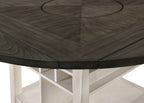 2849CG 7 pc Conner two tone chalk white and grey wood finish 60" round counter height drop leaf dining table set