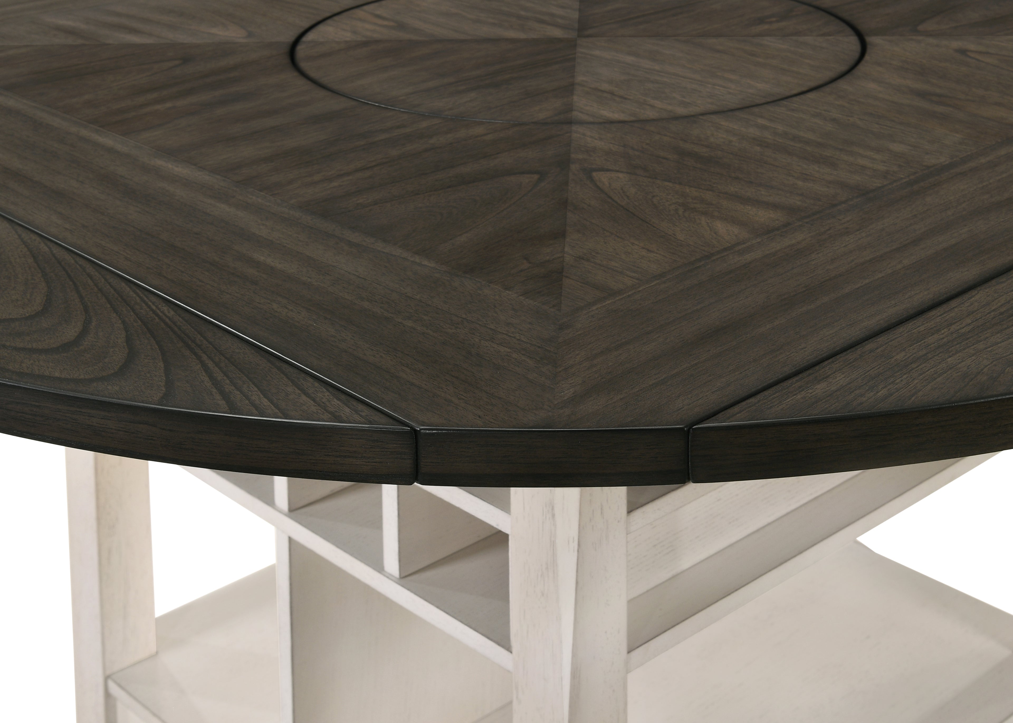 2849CG 7 pc Conner two tone chalk white and grey wood finish 60" round counter height drop leaf dining table set