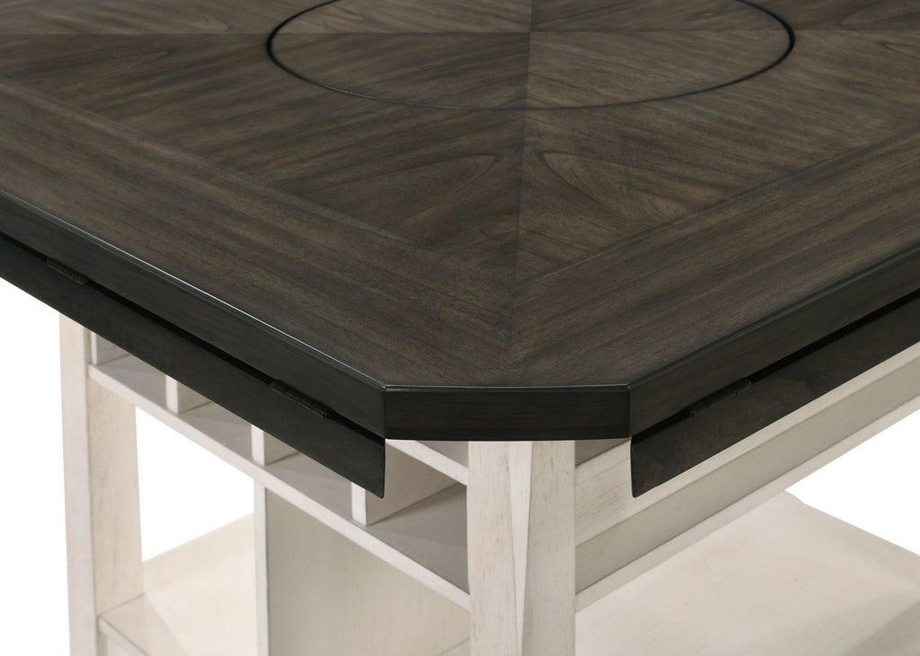 2849CG 7 pc Conner two tone chalk white and grey wood finish 60" round counter height drop leaf dining table set
