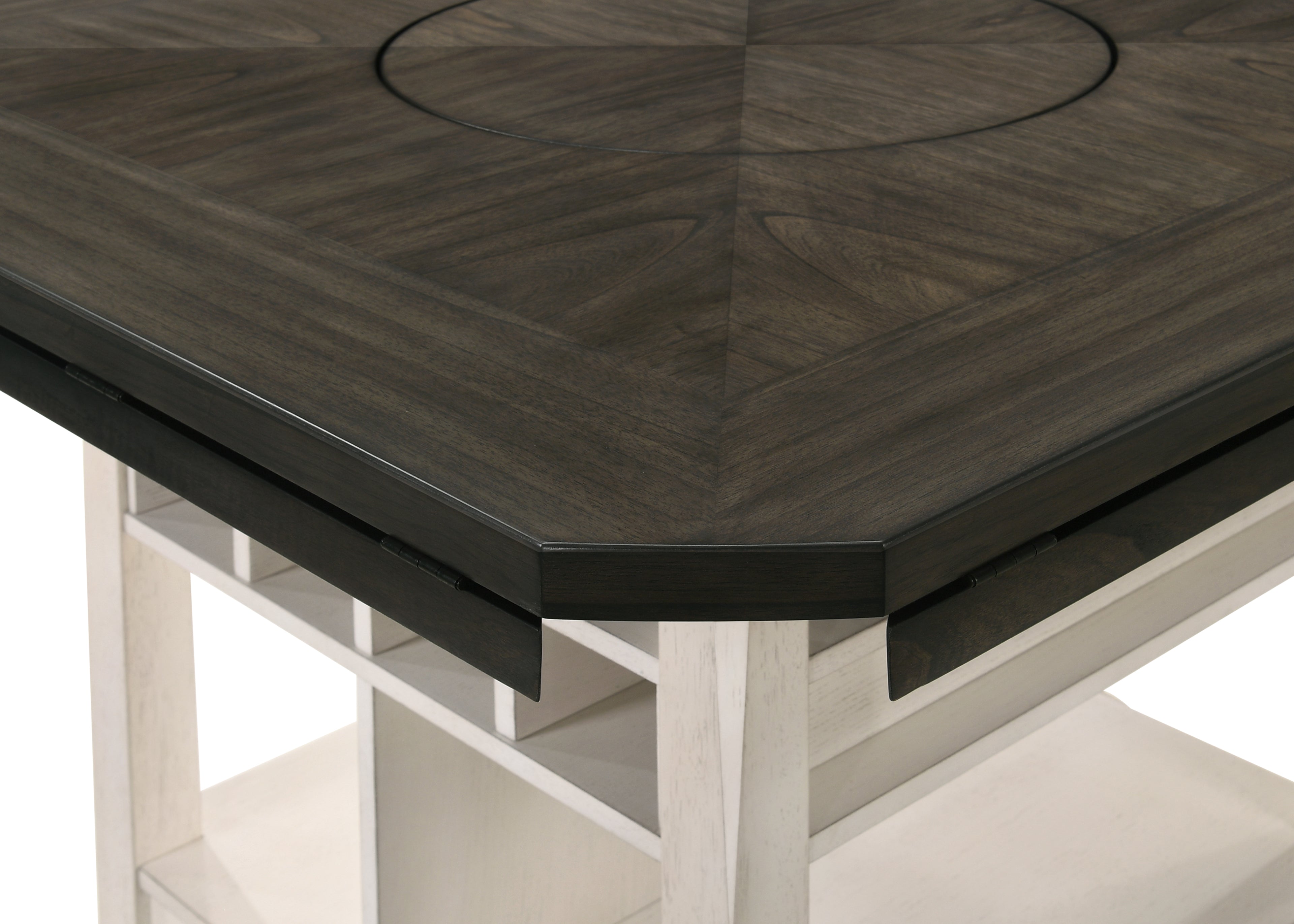 2849CG 7 pc Conner two tone chalk white and grey wood finish 60" round counter height drop leaf dining table set