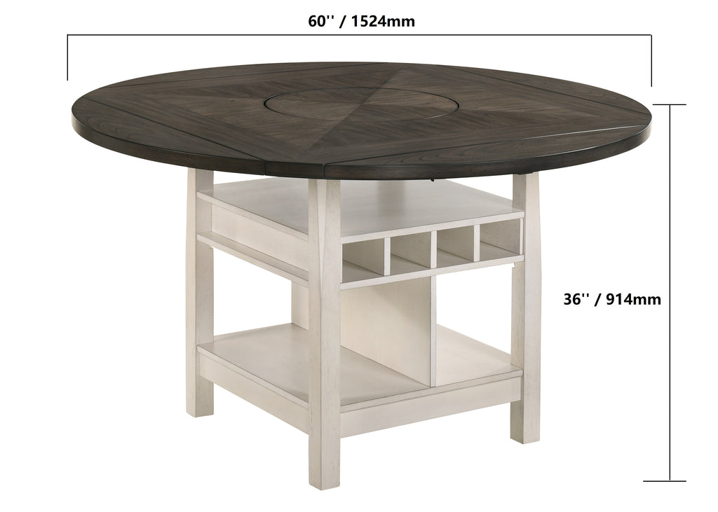 2849CG 7 pc Conner two tone chalk white and grey wood finish 60" round counter height drop leaf dining table set