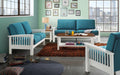 Asia Direct 2942-BU 2 pc white finish wood arm sofa and love seat set with blue fabric upholstery