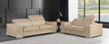 Global United Beige Genuine Leather 2-Piece Sofa and Love Seat Set with Adjustable Headrests – 296BEI-2PC