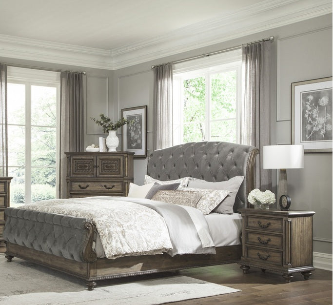 Homelegance 1693-4PC 4 pc Astoria grand rachelle weathered pecan finish wood queen bedroom set