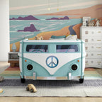 FOA7726TL Hokku designs axel teal peace bus VW style design twin size kids bed w/ LED lights and sounds