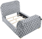 Crown Mark 5115GY Natalia grey velvet fabric tufted queen bed with TV lift and built in LED Fireplace