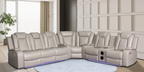 Mc Ferran Sheila Beige Premium Leather Air 2-Piece Power Reclining Sofa and Love Seat Set with USB, LED and Bluetooth Speakers – SF2827-2PC