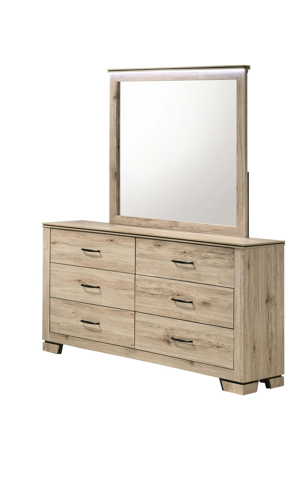 B831-4PC 4 pc Elijah light oak wood grain finish wood LED accent lighting queen bedroom set