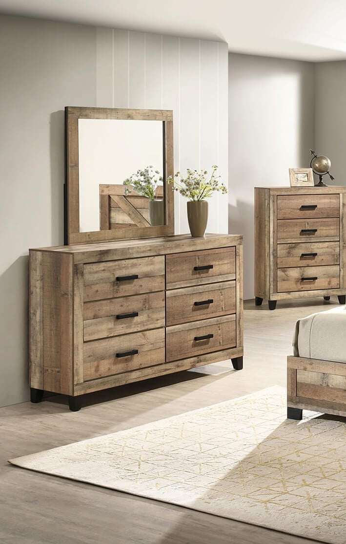 B850-4PC  4 pc Hampton weathered brown pine wood grain paneled finish wood queen bed set