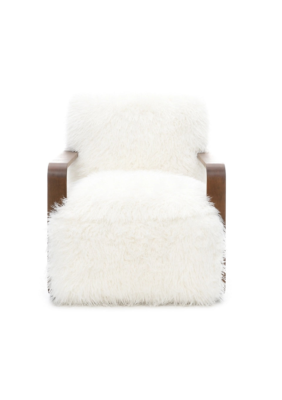 FM-AC6006WH Elardo white furry fabric yeti accent chair dark walnut exposed wood arms