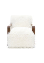 FM-AC6006WH Elardo white furry fabric yeti accent chair dark walnut exposed wood arms