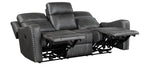 Homelegance 9515DGY-2PW  2 pc Hazen dark grey faux leather sofa and love seat set with power motion recliner ends cup console nail head trim