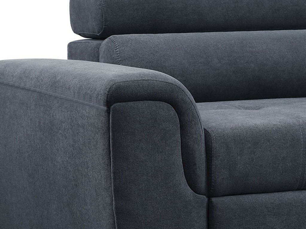 89138 3 pc Haris dark grey fabric 97" sectional sofa set with pop up sleep area adjustable headrests storage ottoman