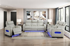Homelegance 9516TPE-2PWH 2 pc Fairway taupe breathable faux leather power motion sofa and love seat set USB LED