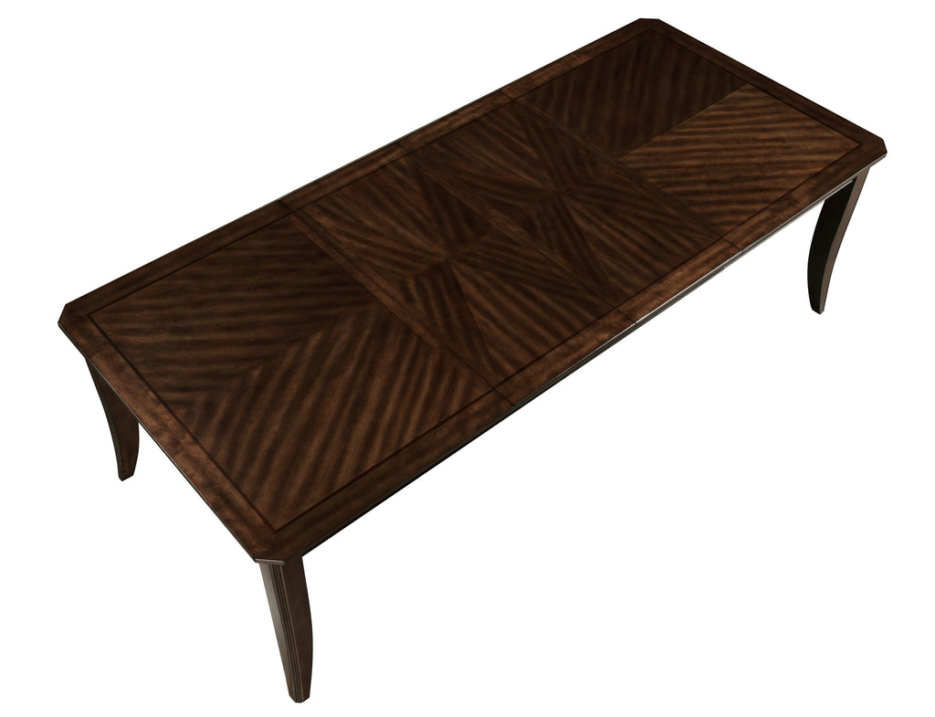 5962-7PC 7 pc Claymont cherry finish dark walnut inlay wood dining table set fabric seating