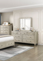1312-4PC 4 pc Genoa light oak finish wood tufted ivory chenille fabric queen bedroom set storage drawers in footboard