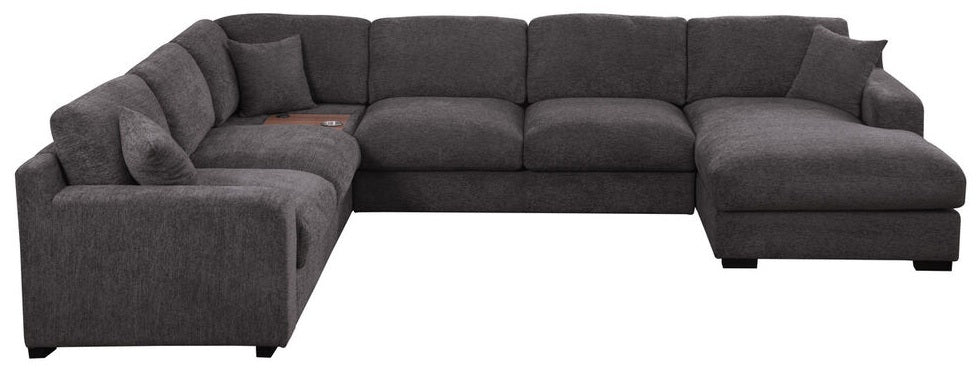 89296-1 4 pc Celine grey chenille fabric 128" modular sectional sofa set with chaise and cup holders wtih USB charging