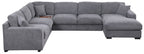 89297-1 4 pc Celine light grey chenille fabric 128" modular sectional sofa set with chaise and cup holders wtih USB charging