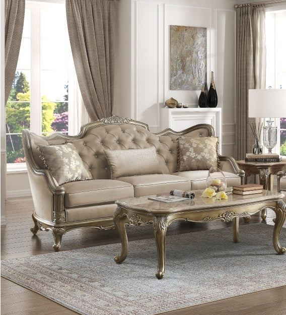 Homelegance 8412-SL 2 pc florentina dusky taupe faux silk fabric sofa and love seat set with wood trim