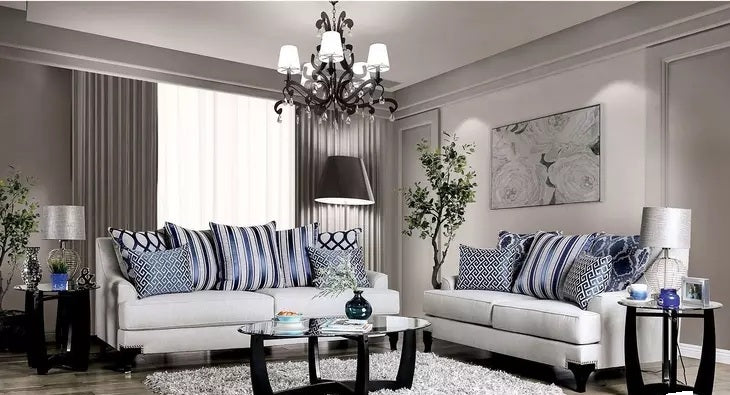 SM2207 2 pc Sisseton light grey chenille fabric sofa and love seat set
