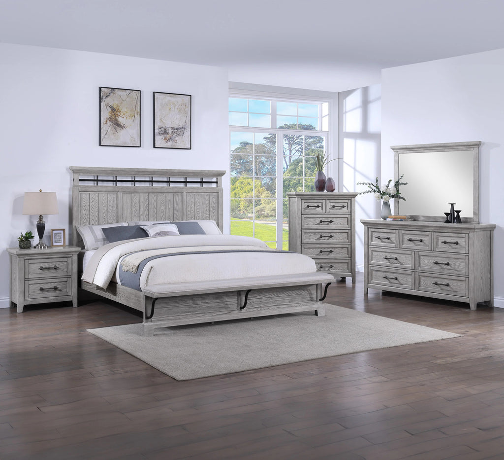 B1900 4 pc Beckett rustic driftwood natural finish wood poster queen bedroom set footboard bench