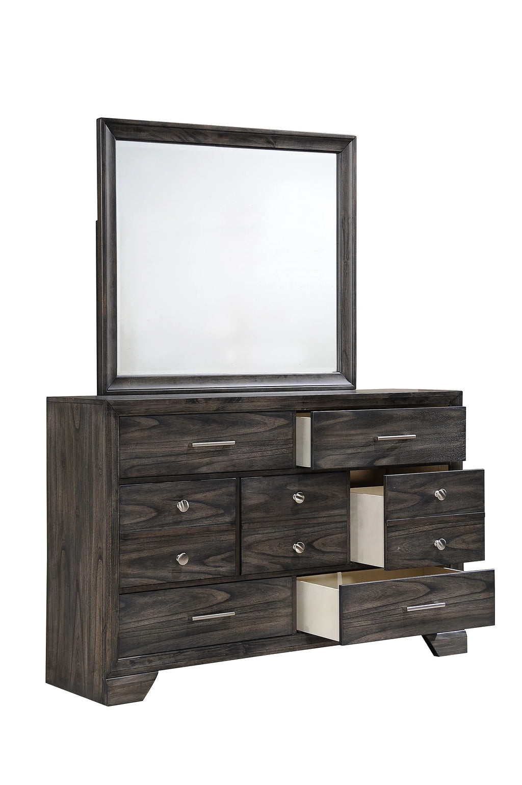 B6580 4 pc A & J Homes studio jaymes grey finish wood bedroom set with drawers in footboard