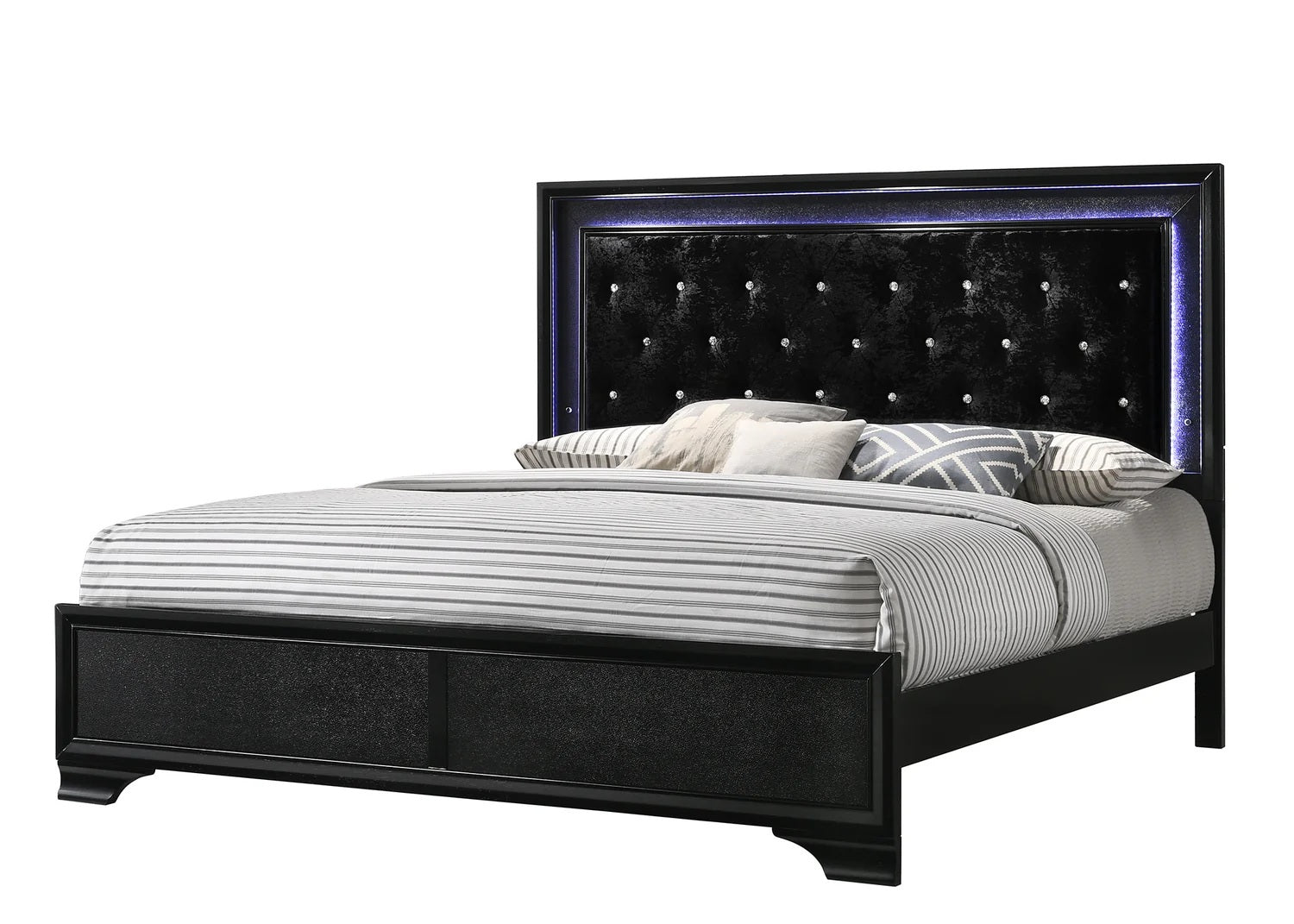 B4350 4 pc Micah modern black finish wood padded headboard LED bedroom set