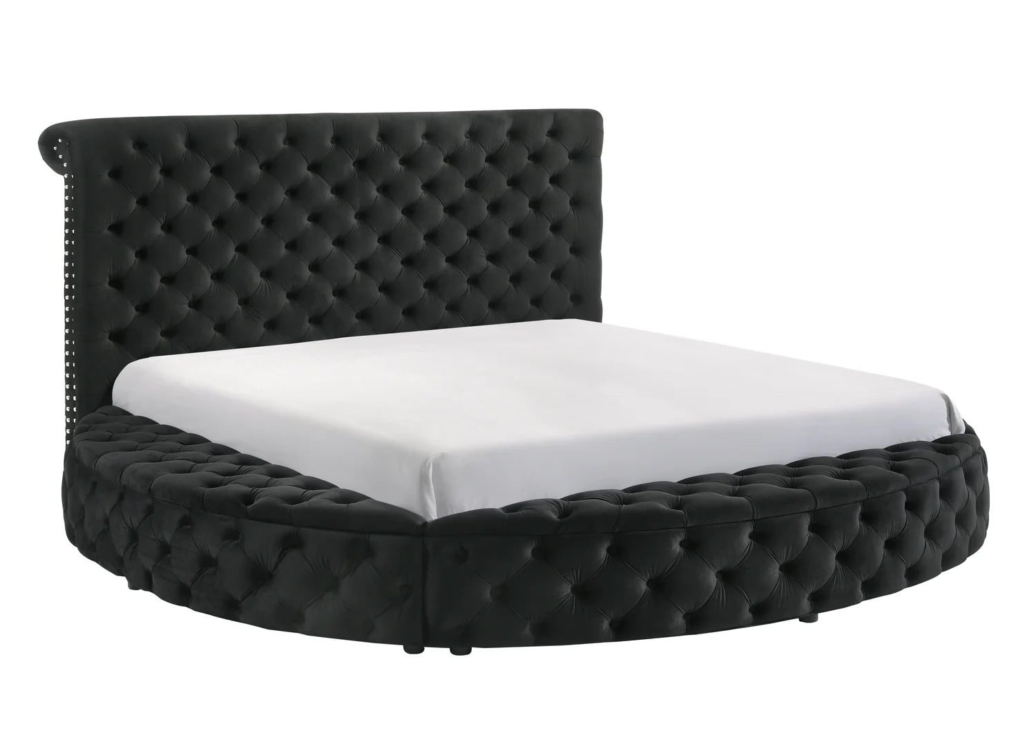 Crown Mark 5202BK Danbury black colored fabric tufted round queen storage bed