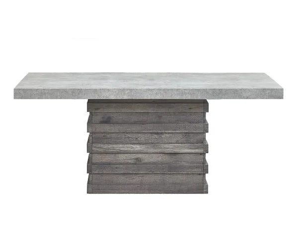 D710-7PC 7 pc  Privett brown grey finish wood base faux concrete top modern rustic dining table set