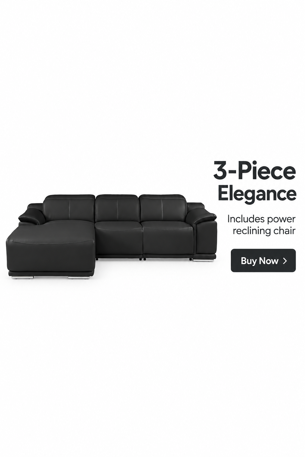 DivanItalia Black Italian Leather 3-Piece Power Reclining Sectional with Chaise – 9762BLK-3PC-CH