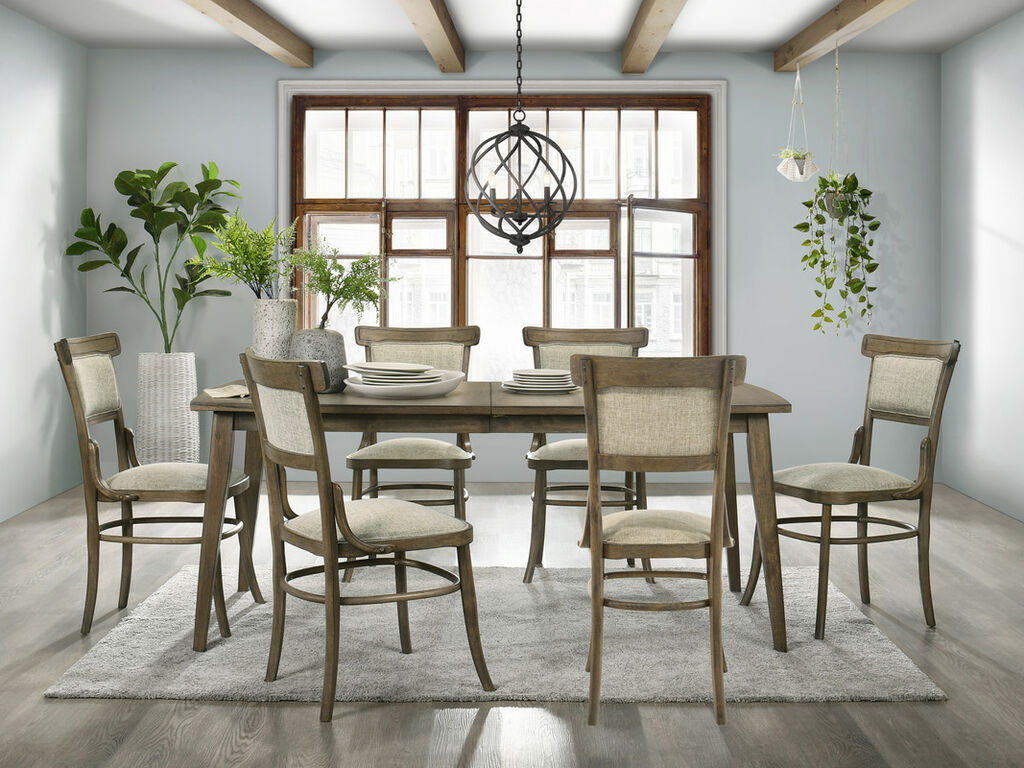 Lilola Home Bistro 7-Piece Vintage Walnut 88" Rectangular Dining Table Set with Split Top & Cushioned Chairs – 30002-7PC