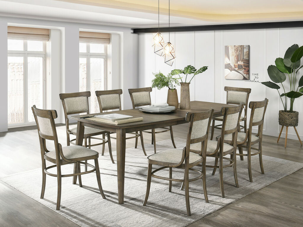 Lilola Home Bistro 9-Piece Vintage Walnut Extendable Dining Table Set (72"–88") with Split Top & Cushioned Chairs – 30002-3-9PC
